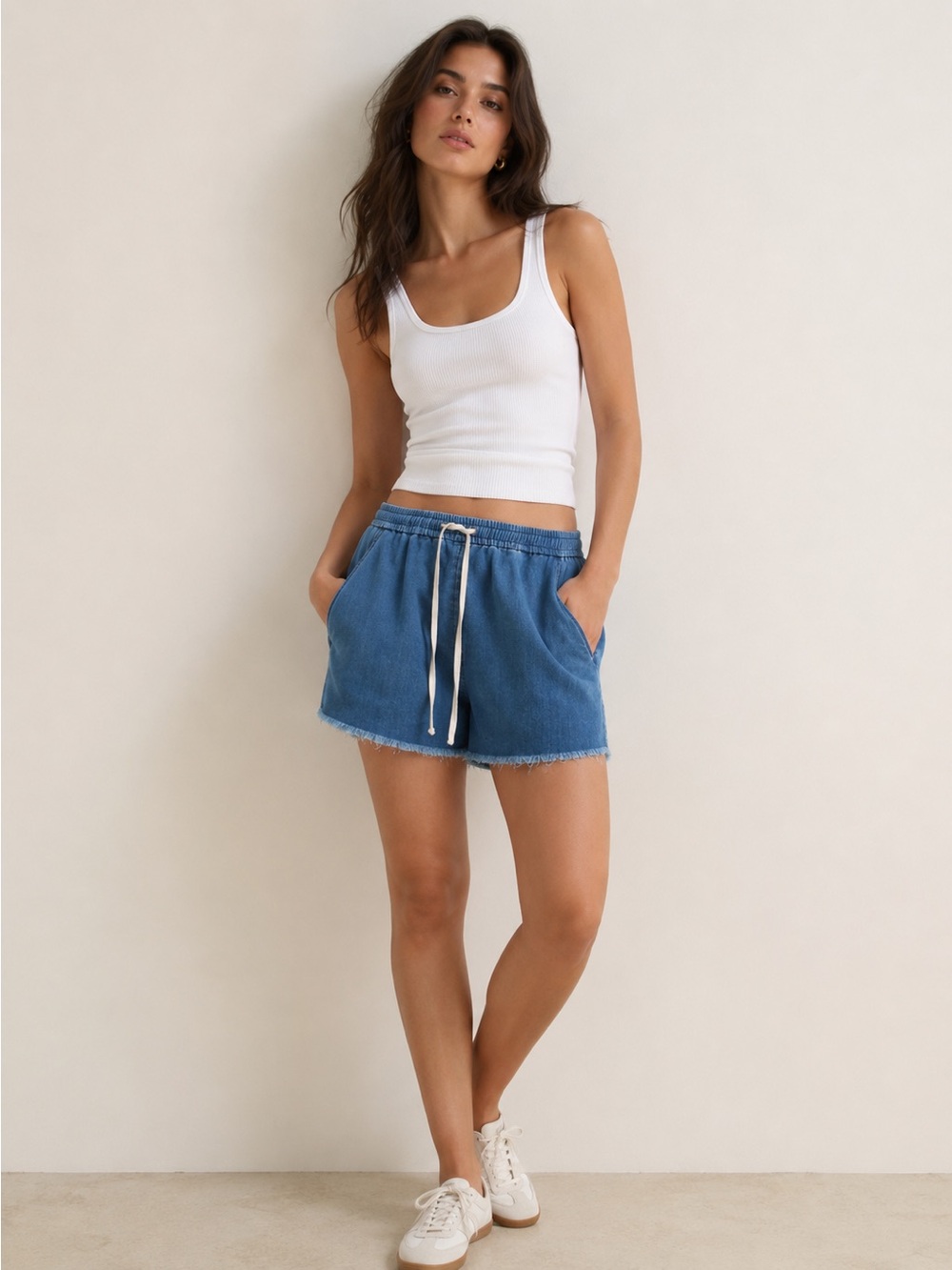 Aritzia Wilfred Denim Drawstring Shorts Cotton Pull On small Jean